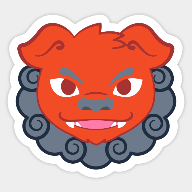Red Komainu Lion Dog Sticker by kaeru